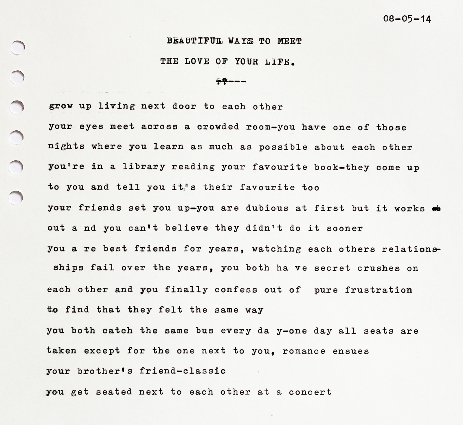 The Typewriter Sessions Volume 3: Beautiful Ways to Meet the Love of Your Life